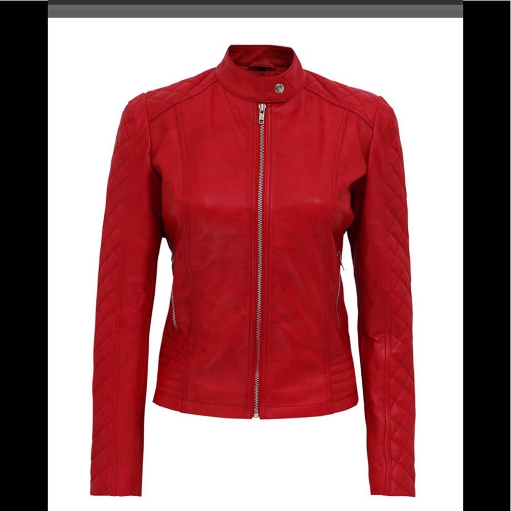 🐻 Andria Real Leather red moto jacket new 🌶️